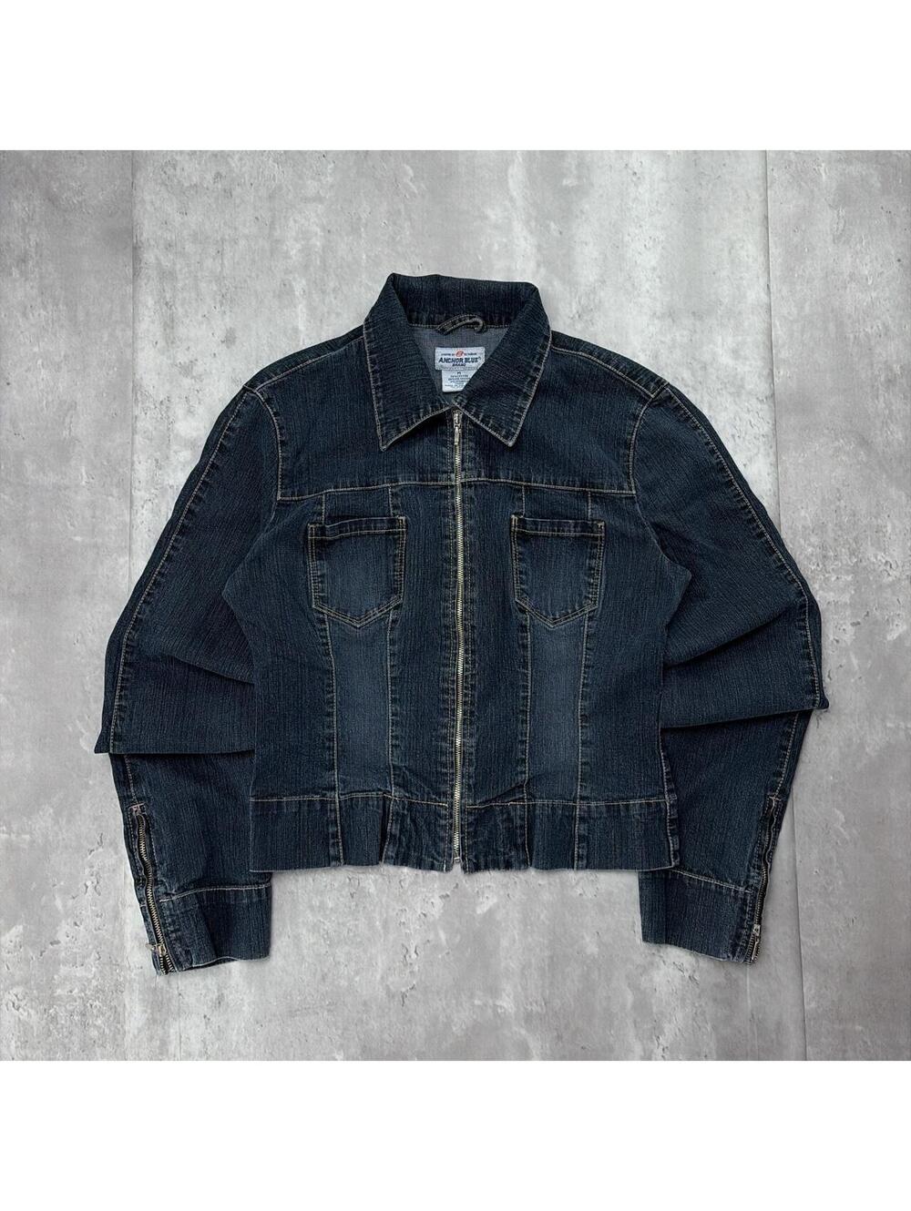 Vintage Dark Wash Anchor Blue Grunge Denim Jacket